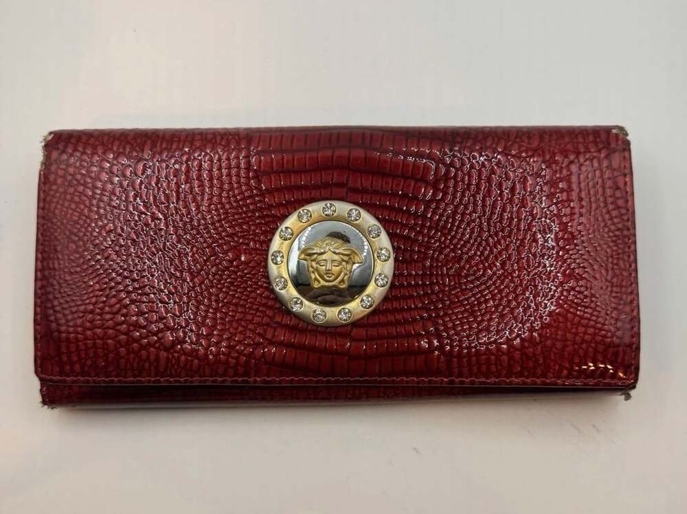 Versace Medusa Red Croc Embossed Leather Long Wallet